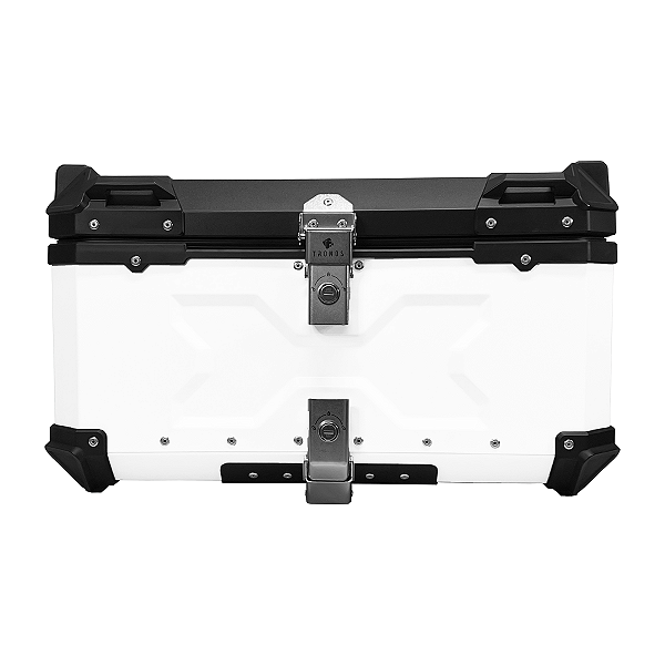 BAU MOTO TRASEIRO 60L-T-X ALUMINIO TAMPA PRETA E BAU BRANCO TRONOS