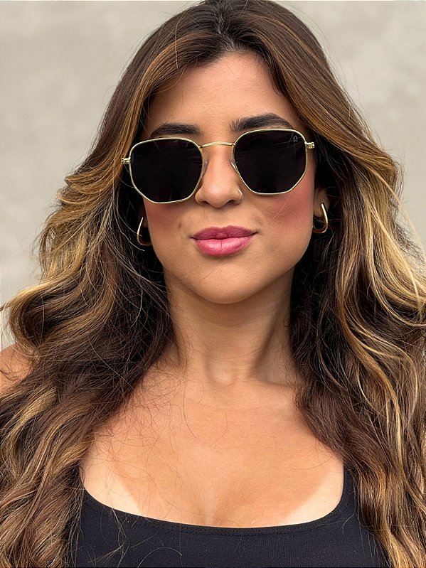 ÓCULOS DE SOL HEXAGONAL MIAMI - PRETO C/ DOURADO
