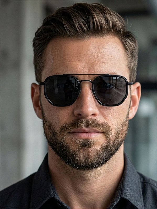 ÓCULOS DE SOL ARIZONA - HEXAGONAL - PRETO C/ PRETO