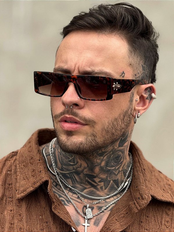 ÓCULOS DE SOL ATENAS - ANIMAL PRINT COM DOURADO