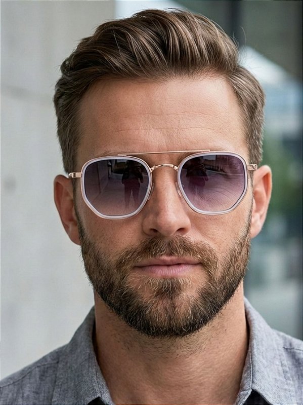 ÓCULOS DE SOL ARIZONA - HEXAGONAL - BRANCO DEGRADÊ C/ DOURADO