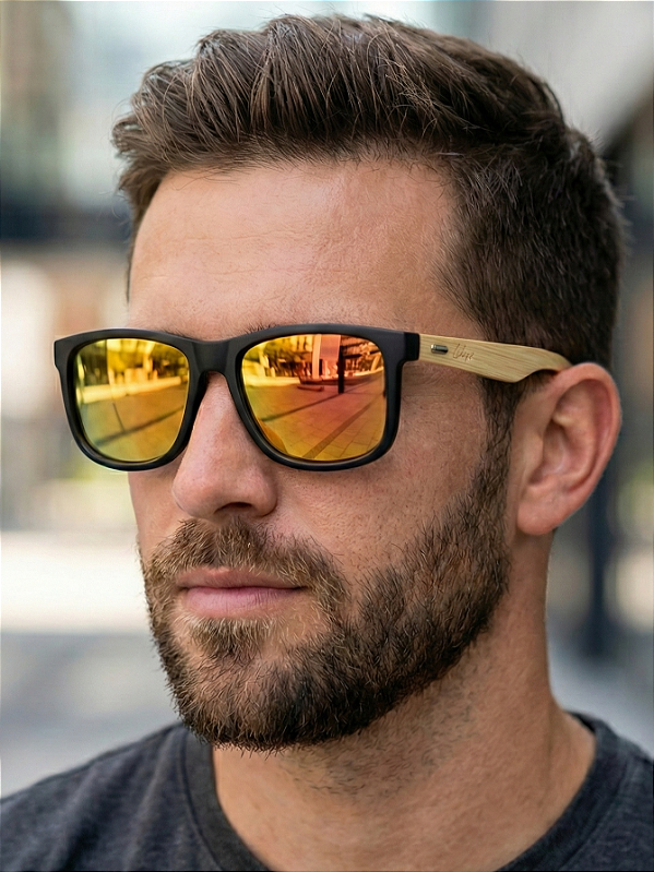 ÓCULOS DE SOL SAN BERNARDINO POLARIZADO - VERMELHO ESPELHADO COM BAMBU