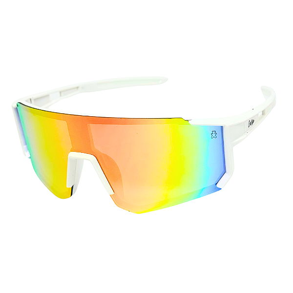 ÓCULOS DE SOL ESPORTIVO ICE - BRANCO COM LARANJA ESPELHADO