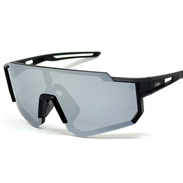 ÓCULOS DE SOL ESPORTIVO ICE - PRETO COM PRATA ESPELHADO