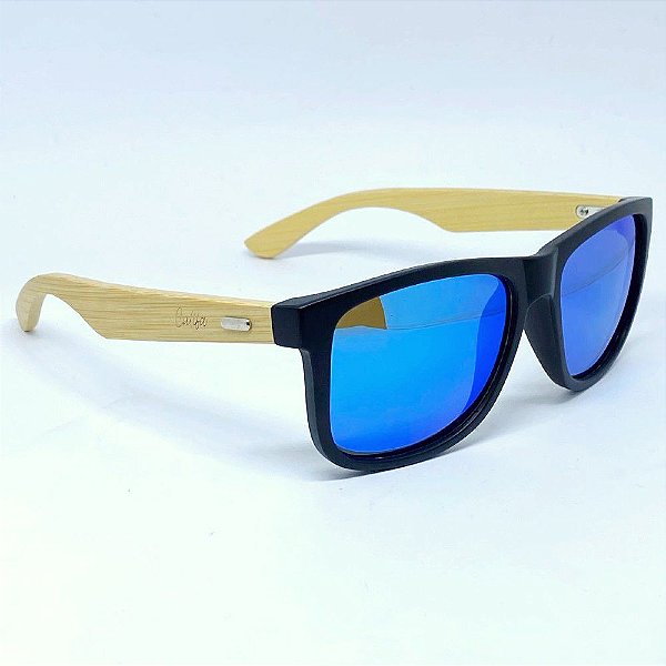 ÓCULOS DE SOL SAN BERNARDINO POLARIZADO - AZUL BEBE ESPELHADO COM BAMBU
