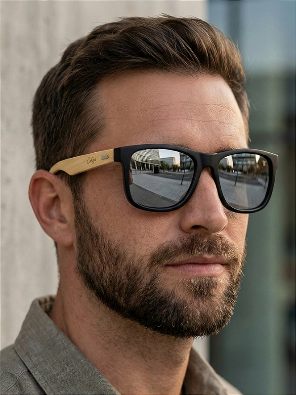 ÓCULOS DE SOL SAN BERNARDINO POLARIZADO - PRATA ESPELHADO COM BAMBU