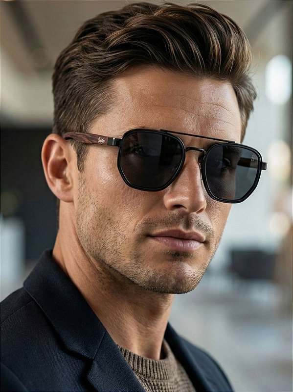 ÓCULOS DE SOL ARIZONA WOOD - PRETO COM HASTE DE BAMBOO ESCURO