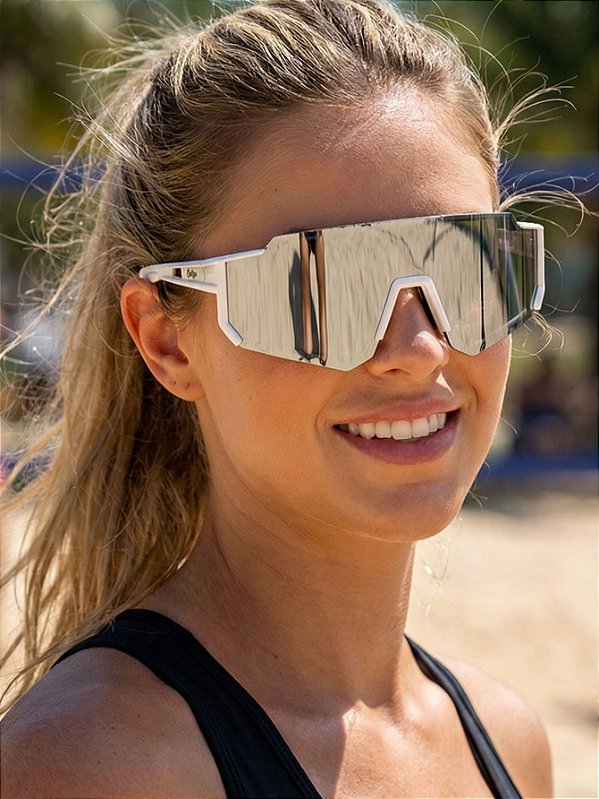 ÓCULOS DE SOL ESPORTIVO ICE - BRANCO COM PRATA ESPELHADO