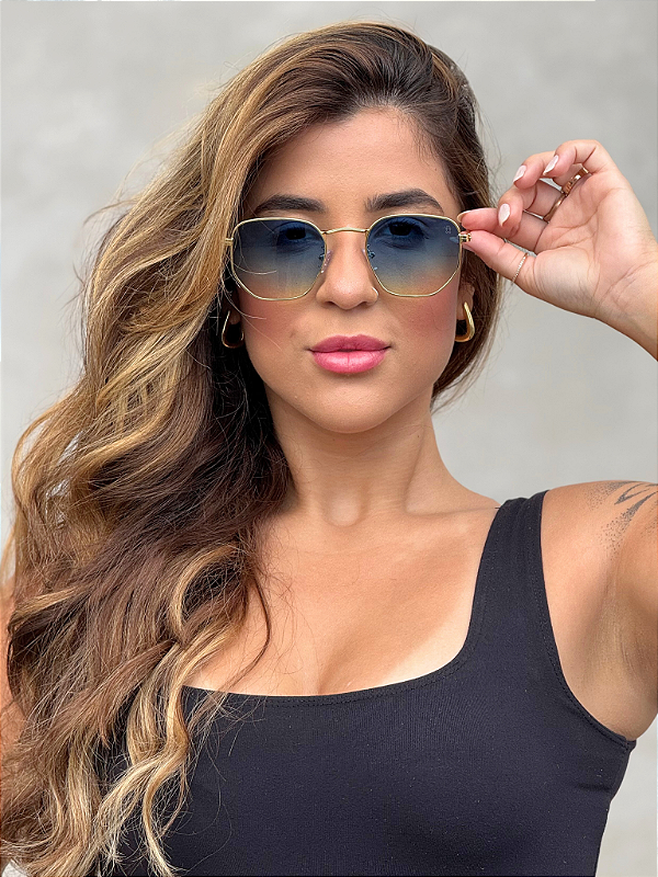 ÓCULOS DE SOL HEXAGONAL MIAMI - AZUL DEGRADÊ COM VERDE