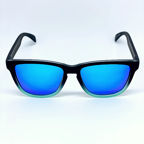 ÓCULOS DE SOL ESPORTIVO ZOOM POLARIZADO - PRETO E VERDE DEGRADÊ COM AZUL ESPELHADO