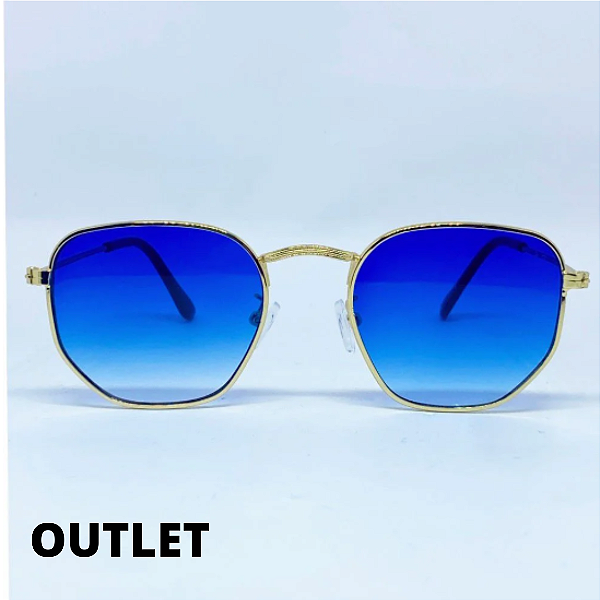 ÓCULOS DE SOL HEXAGONAL MIAMI - AZUL DEGRADÊ C/ DOURADO OUTLET (Pequenas Avarias)