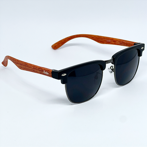 ÓCULOS DE SOL FRESNO WOOD - PRETO C/ HASTE VERMELHA
