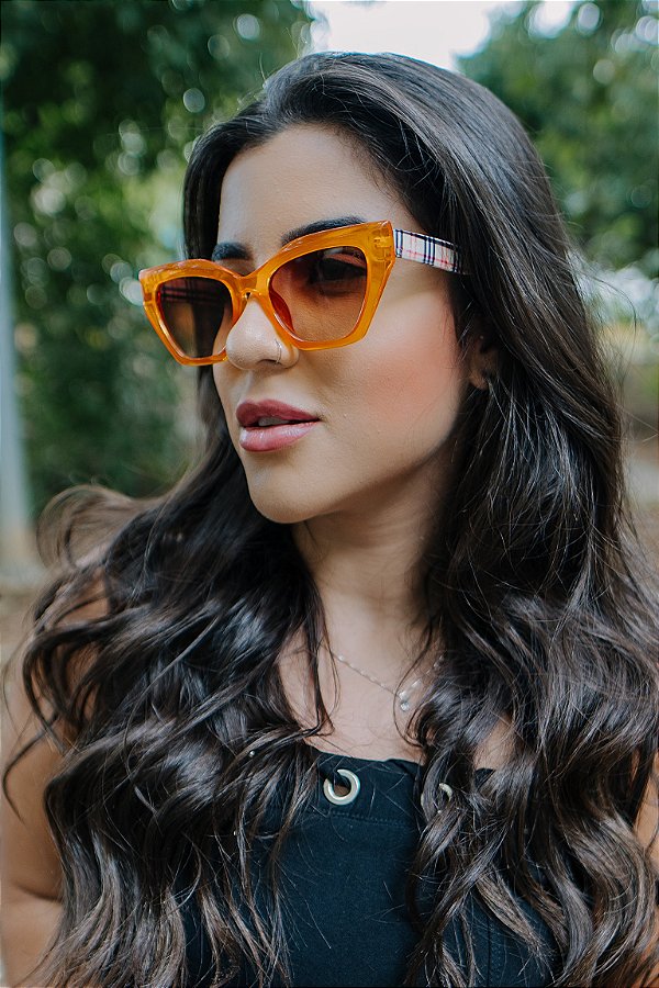 ÓCULOS DE SOL JULY - LARANJA XADREZ C/ MARROM DEGRADÊ