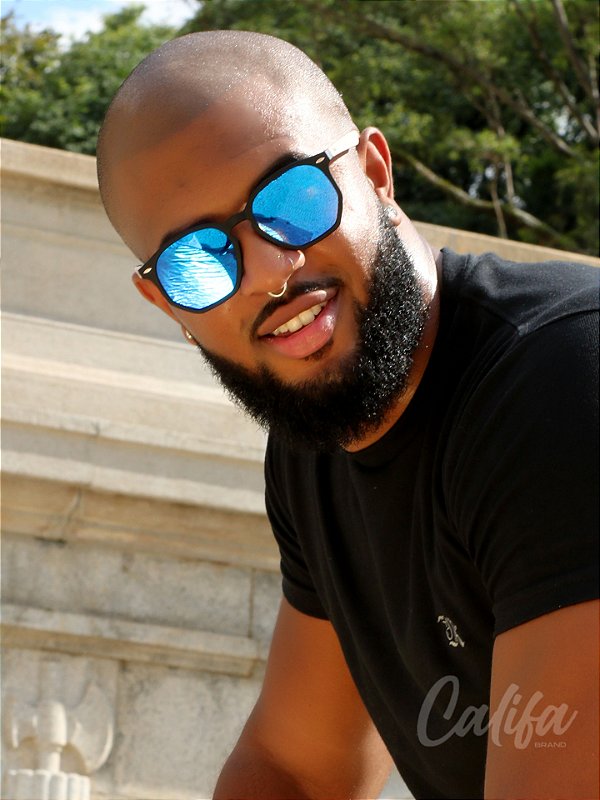 ÓCULOS DE SOL IPANEMA WOOD - AZUL ESPELHADO COM HASTE CLARA