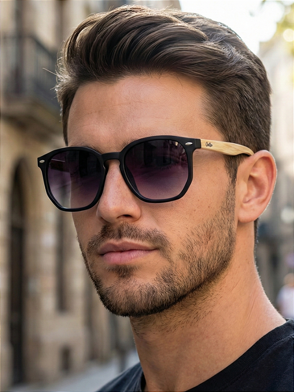 ÓCULOS DE SOL IPANEMA WOOD - PRETO DEGRADÊ COM HASTE CLARA