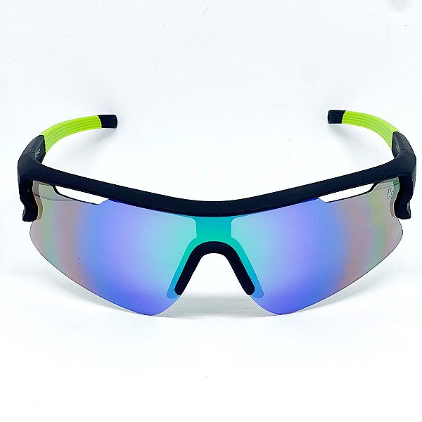 ÓCULOS DE SOL ESPORTIVO MAX - AZUL ESPELHADO COM PRETO E VERDE