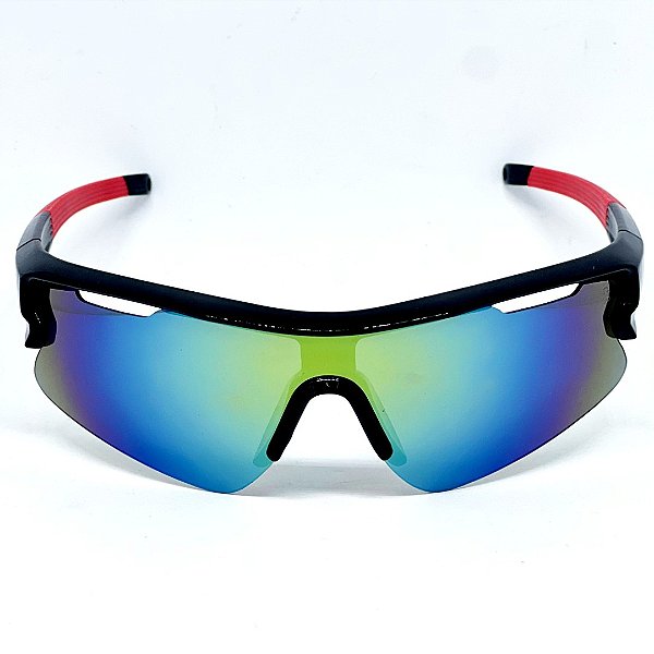 ÓCULOS DE SOL ESPORTIVO MAX - AZUL ESPELHADO COM PRETO E VERMELHO