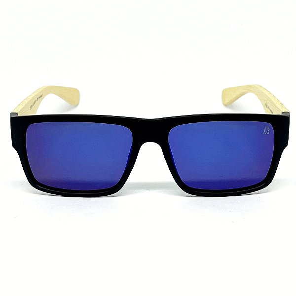 ÓCULOS DE SOL BEIRUTE POLARIZADO - AZUL ESPELHADO COM BAMBU