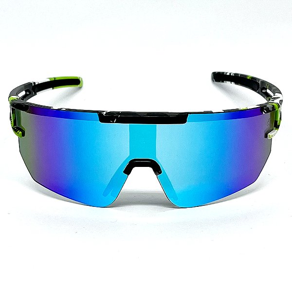 ÓCULOS DE SOL ESPORTIVO SNOW - AZUL ESPELHADO COM PRETO DESENHO
