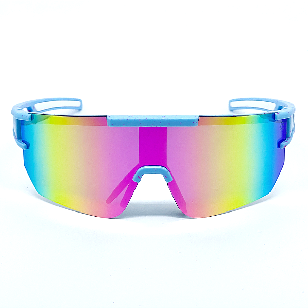 ÓCULOS DE SOL ESPORTIVO SNOW - AZUL BEBÊ C/ COLORIDO ESPELHADO