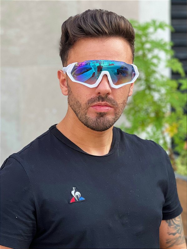 ÓCULOS DE SOL ESPORTIVO SPACE - BRANCO COM AZUL ESPELHADO