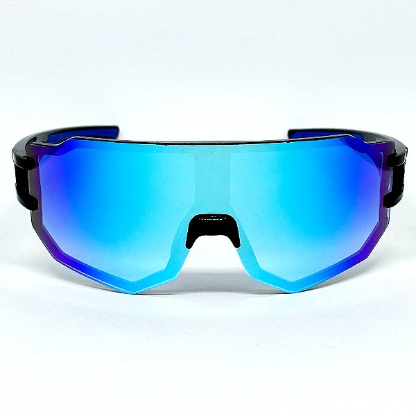 ÓCULOS DE SOL ESPORTIVO FLASH - PRETO COM AZUL BEBE ESPELHADO