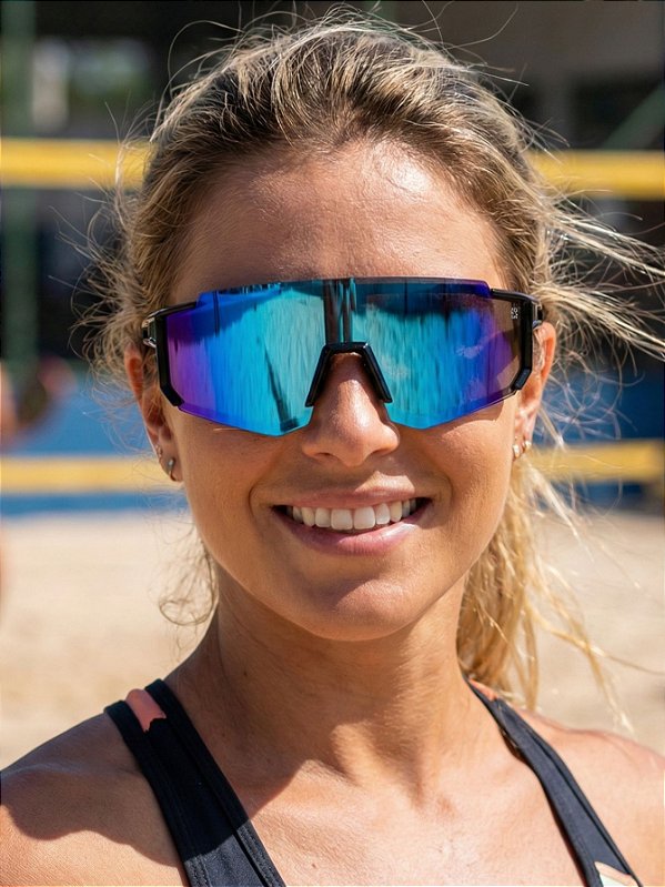 ÓCULOS DE SOL ESPORTIVO ICE - PRETO COM AZUL BEBÊ ESPELHADO