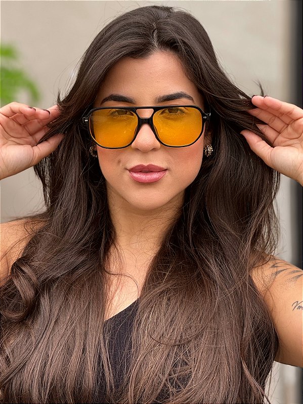 ÓCULOS DE SOL AVIADOR JAZZ - PRETO C/ AMARELO