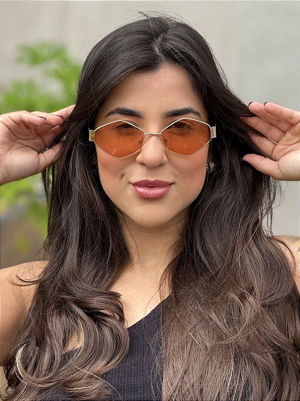 ÓCULOS DE SOL RETRÔ EVA - DOURADO COM LARANJA CLEAR