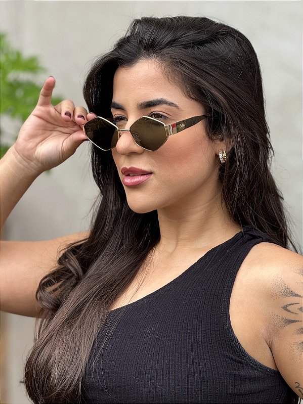 ÓCULOS DE SOL RETRÔ EVA - DOURADO COM VERDE