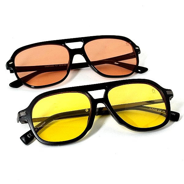 KIT 2 ÓCULOS DE SOL QUADRADO COM LENTES TRANSLÚCIDAS