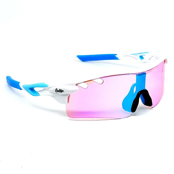 ÓCULOS DE SOL ESPORTIVO RUN - BRANCO COM ROSA ESPELHADO