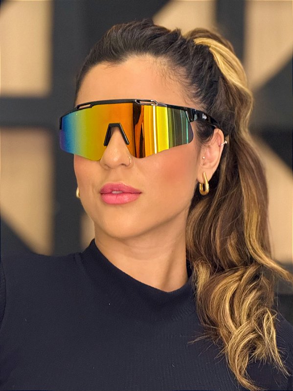 ÓCULOS DE SOL ESPORTIVO FLOW - PRETO COM LARANJA ESPELHADO