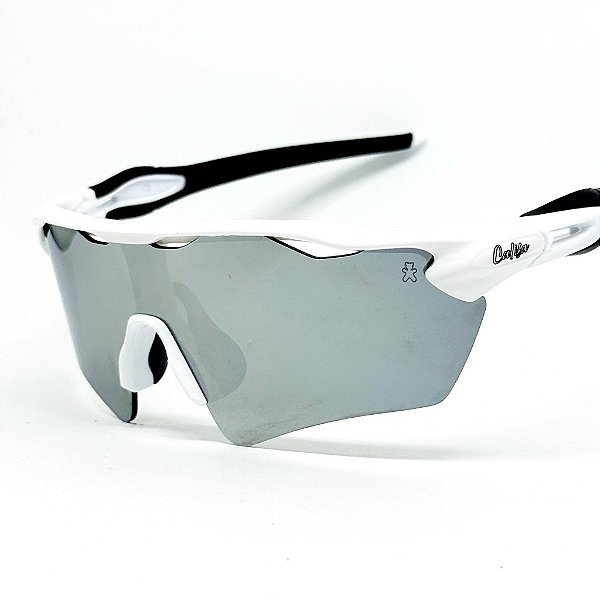 Óculos de Sol Esportivo Speed - Branco c/ Prata e Haste Preta