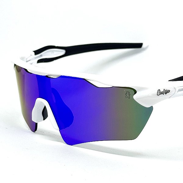 Óculos de Sol Esportivo Speed - Branco c/ Azul Escuro e Haste Preta