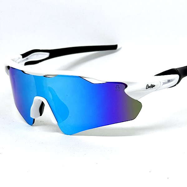 Óculos de Sol Esportivo Speed - Branco c/ Azul Bebê e Haste Preta