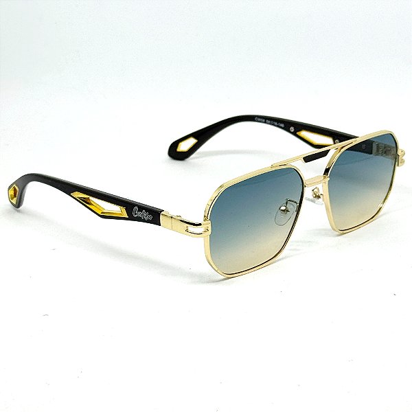 Óculos de Sol Aviador Stark - Azul degradê com Dourado