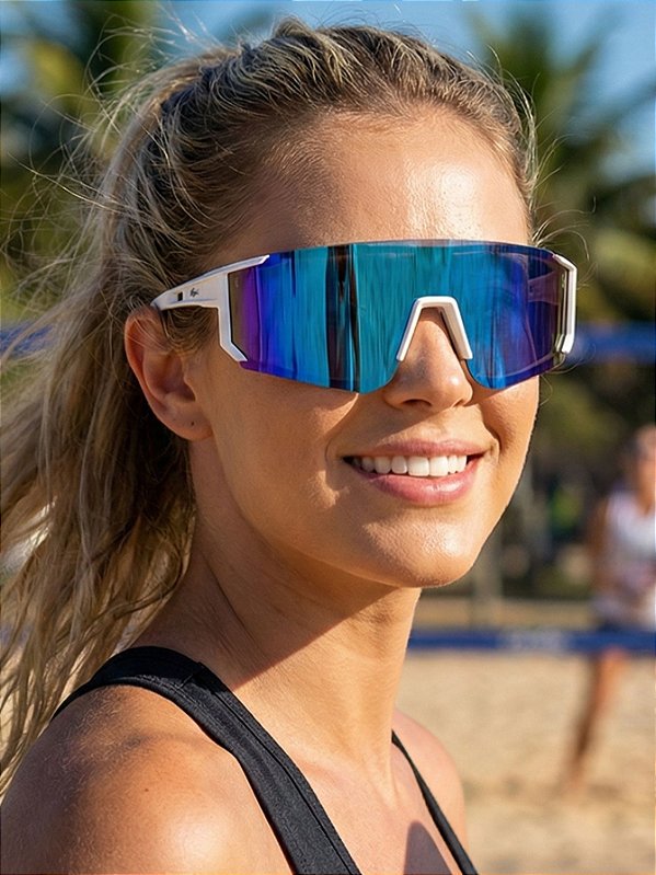 ÓCULOS DE SOL ESPORTIVO ICE - BRANCO C/ AZUL BEBÊ