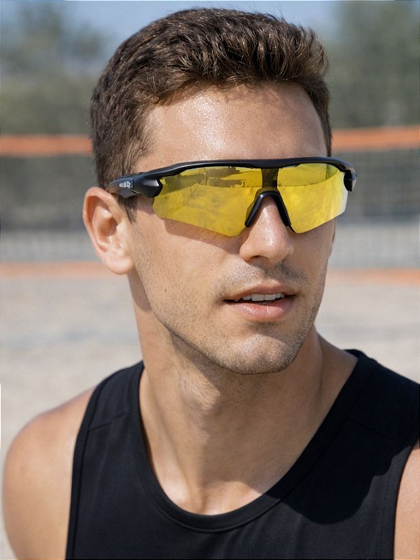 Óculos de Sol Esportivo Speed - Preto c/ Dourado Espelhado