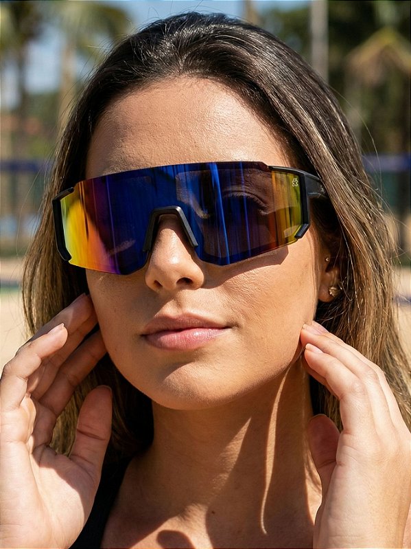 ÓCULOS DE SOL ESPORTIVO ICE - AZUL CAMALEÃO COM PRETO