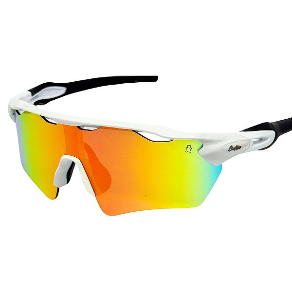Óculos de Sol Esportivo Speed - Branco C/ Laranja e haste preta