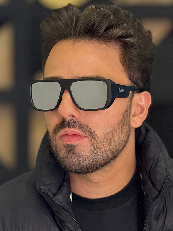 Óculos de Sol Polarizado London - Preto com Prata Espelhado