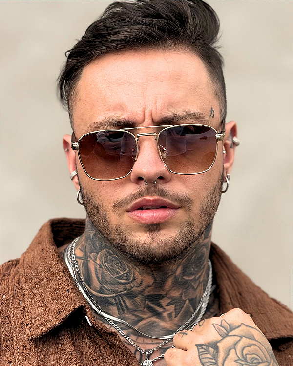 Óculos de Sol Aviador Trip - Marrom Degradê c/ Animal Print