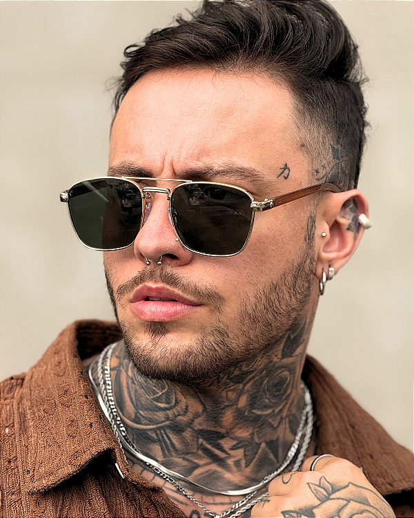 Óculos de Sol Aviador Trip - Verde c/ Haste Rosê