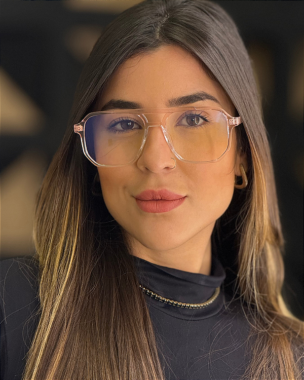 Óculos Aviador Monaco - Rosa e Cristal Degradê  (Anti Blue)