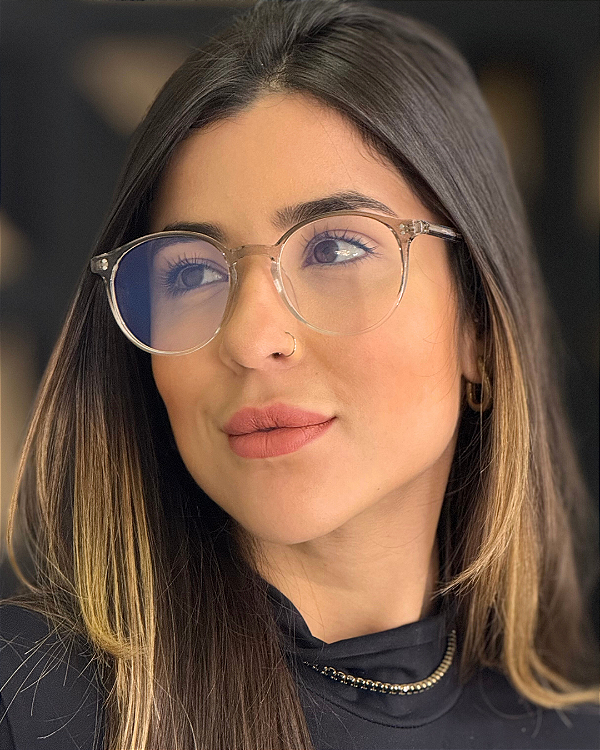 Óculos Redondo Vibes - Cinza e Cristal (Anti Blue)