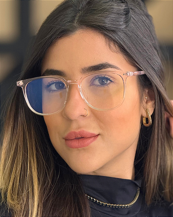 Óculos de Sol Quadrado Avina - Rosa Cristal (Anti Blue)