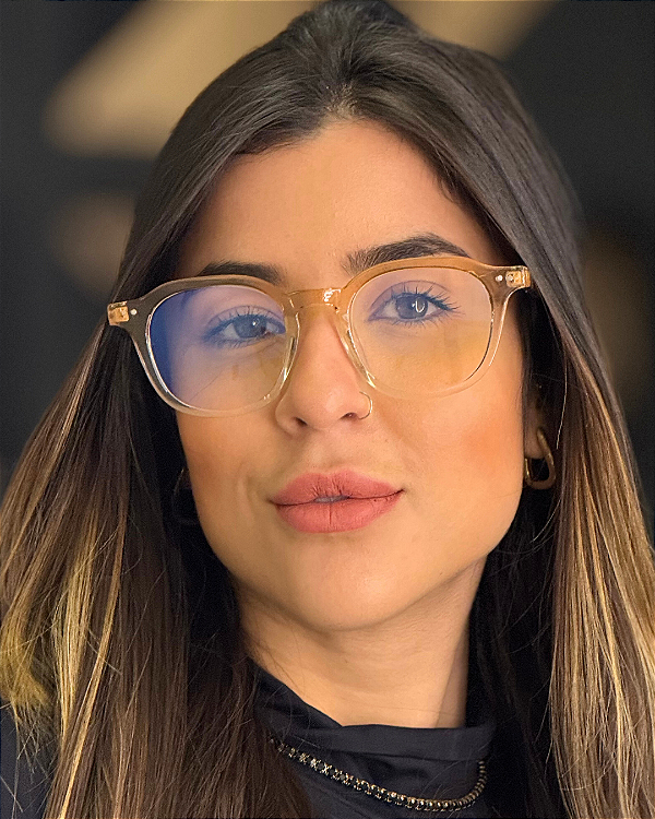 Óculos Quadrado Armação Day - Marrom Cristal (Anti Blue)