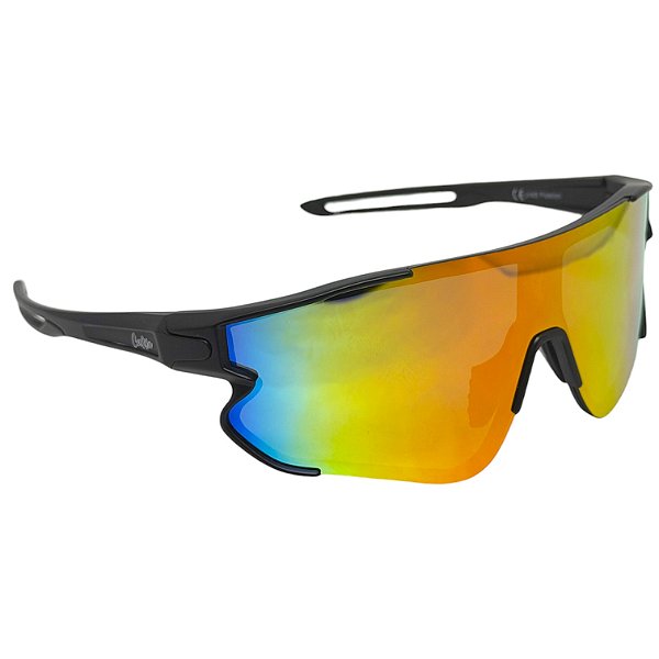 Óculos de Sol Esportivo Pulse - Preto c/ Colorido Espelhado