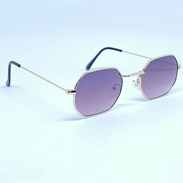 ÓCULOS DE SOL OCTAGONAL LONG BEACH  - ROSÊ DEGRADÊ COM DOURADO